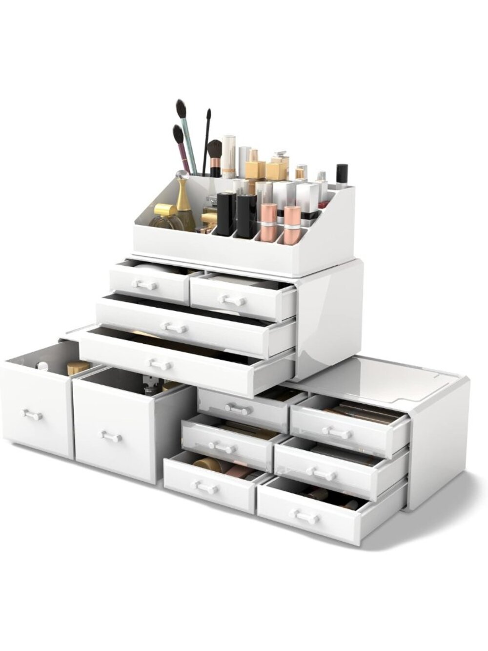 12-Drawer Makeup Organizer Storage Case - Stylish Cosmetic Display Box (White)